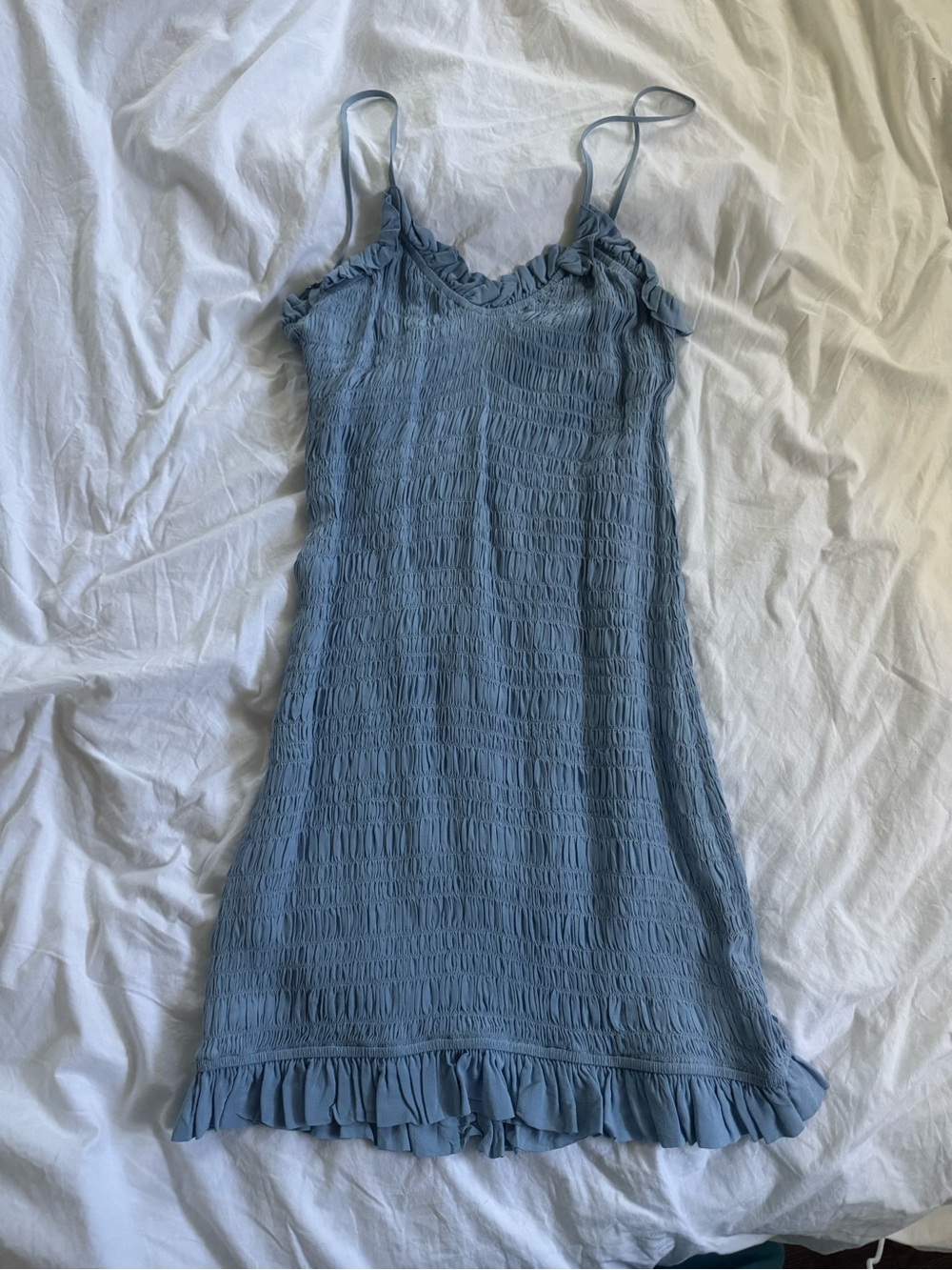 Lovers & Friends Monaco Dress in Baby Blue - Smocked Fitted Dress w/ Ruffle Hem